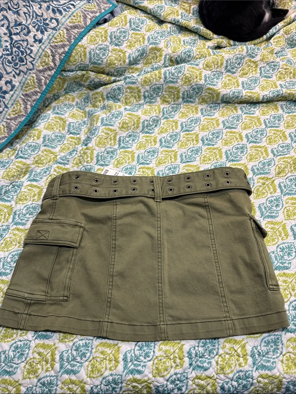 Olive Green Cargo Mini Skirt with Belt